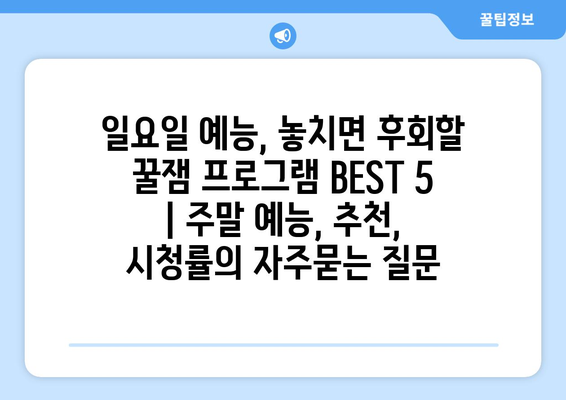 일요일 예능, 놓치면 후회할 꿀잼 프로그램 BEST 5 | 주말 예능, 추천, 시청률