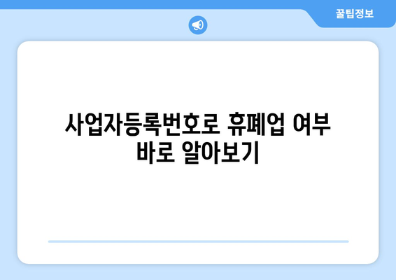 사업자 휴·폐업 조회| 간편하게 정보 확인하고 사업 기회 포착하기 | 사업자등록번호, 휴폐업 정보, 사업자 정보 조회