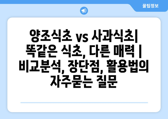 양조식초 vs 사과식초| 똑같은 식초, 다른 매력 | 비교분석, 장단점, 활용법