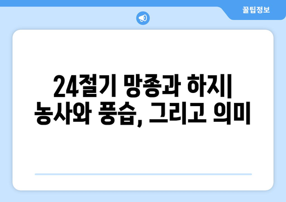 24절기 망종과 하지| 농사와 풍습, 그리고 의미 | 24절기, 망종, 하지, 농업, 풍습, 의미, 기원