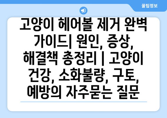 고양이 헤어볼 제거 완벽 가이드| 원인, 증상, 해결책 총정리 | 고양이 건강, 소화불량, 구토, 예방