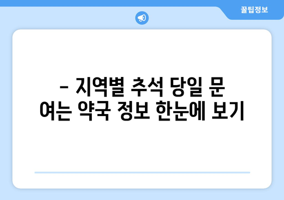 추석에도 문 여는 약국 찾기| 지역별 추석 당일 약국 정보 | 추석, 약국, 휴무, 연휴, 당일, 지역