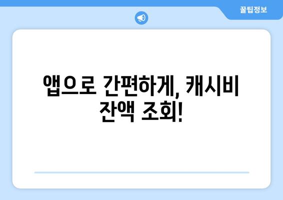 캐시비 잔액조회, 간편하게 확인하세요! | 캐시비 잔액 확인 방법, 잔액 확인 꿀팁