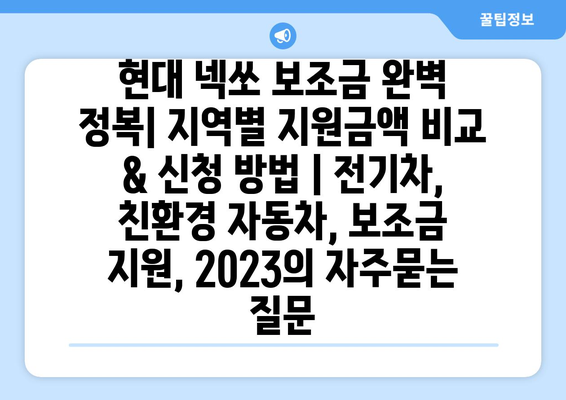 현대 넥쏘 보조금 완벽 정복| 지역별 지원금액 비교 & 신청 방법 | 전기차, 친환경 자동차, 보조금 지원, 2023