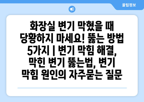 화장실 변기 막혔을 때 당황하지 마세요! 뚫는 방법 5가지 | 변기 막힘 해결, 막힌 변기 뚫는법, 변기 막힘 원인