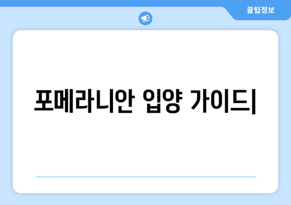 포메라니안 입양부터 건강 관리까지| 똑똑한 견주를 위한 완벽 가이드 | 포메라니안, 분양, 훈련, 건강, 관리, 팁