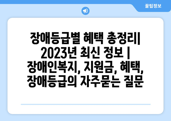 장애등급별 혜택 총정리| 2023년 최신 정보 | 장애인복지, 지원금, 혜택, 장애등급