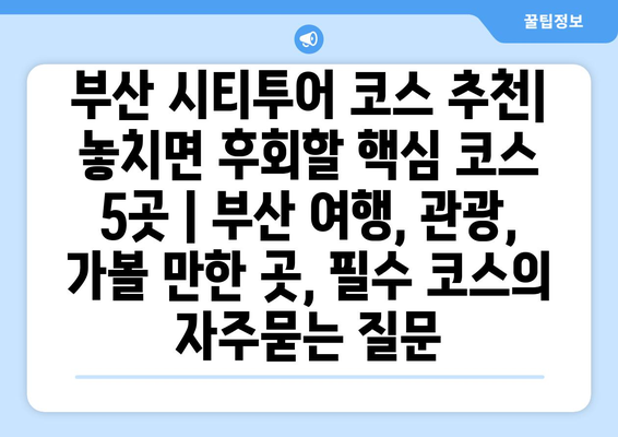 부산 시티투어 코스 추천| 놓치면 후회할 핵심 코스 5곳 | 부산 여행, 관광, 가볼 만한 곳, 필수 코스