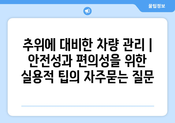 추위에 대비한 차량 관리 | 안전성과 편의성을 위한 실용적 팁