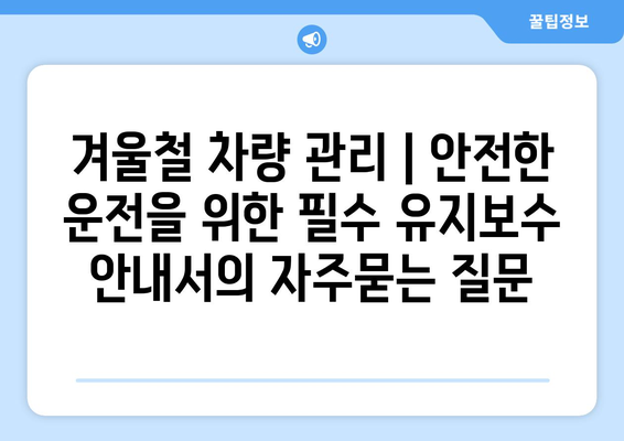 겨울철 차량 관리 | 안전한 운전을 위한 필수 유지보수 안내서