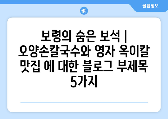 보령의 숨은 보석 | 오양손칼국수와 영자 옥이칼 맛집