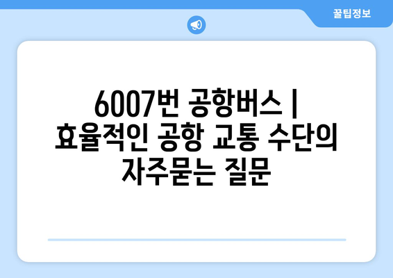 6007번 공항버스 | 효율적인 공항 교통 수단