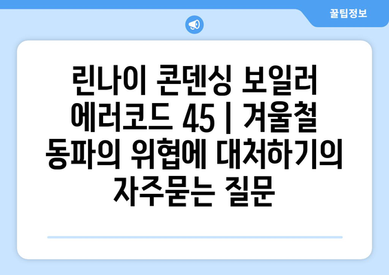 린나이 콘덴싱 보일러 에러코드 45 | 겨울철 동파의 위협에 대처하기