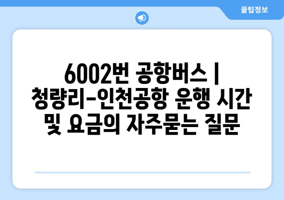 6002번 공항버스 | 청량리-인천공항 운행 시간 및 요금