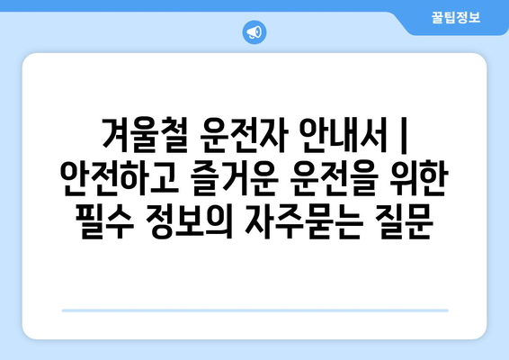 겨울철 운전자 안내서 | 안전하고 즐거운 운전을 위한 필수 정보