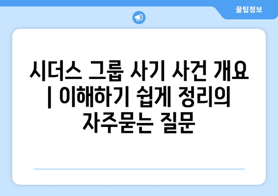 시더스 그룹 사기 사건 개요 | 이해하기 쉽게 정리