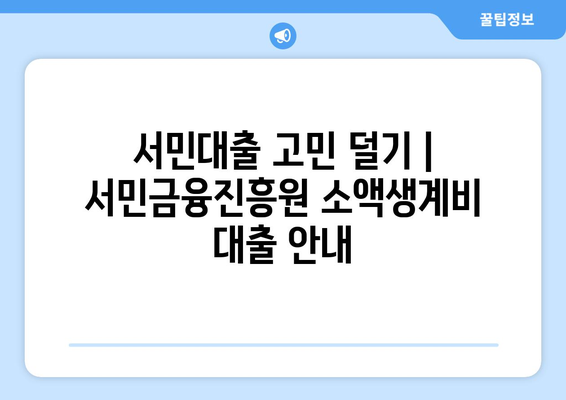 서민대출 고민 덜기 | 서민금융진흥원 소액생계비 대출 안내