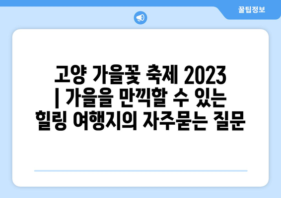 고양 가을꽃 축제 2023 | 가을을 만끽할 수 있는 힐링 여행지