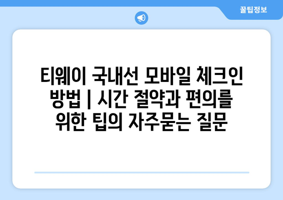 티웨이 국내선 모바일 체크인 방법 | 시간 절약과 편의를 위한 팁