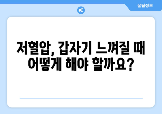 저혈압 대응 가이드 | 즉시 하기 위한 핵심 팁