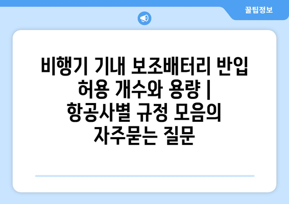 비행기 기내 보조배터리 반입 허용 개수와 용량 | 항공사별 규정 모음