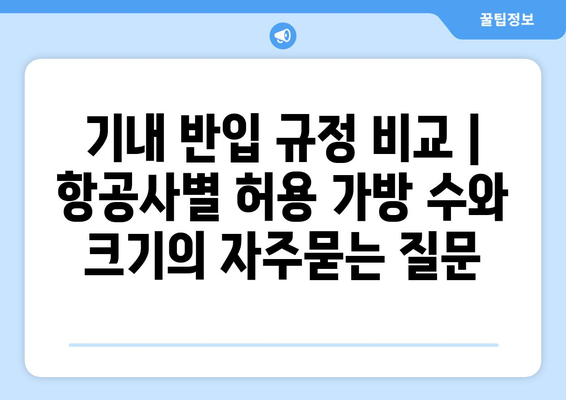 기내 반입 규정 비교 | 항공사별 허용 가방 수와 크기