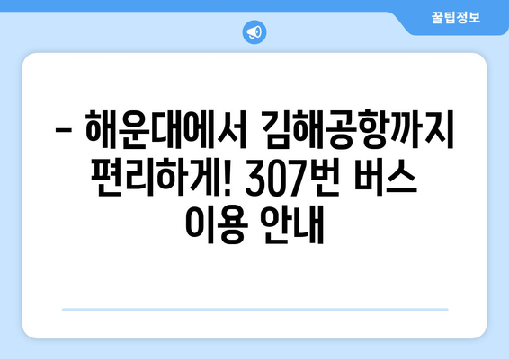 해운대-김해공항 307번 시내버스 | 운행 시간, 노선, 요금