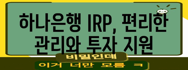 노후 준비를 위한 하나은행 IRP 계좌 안내서