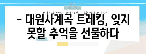 절경을 만나러 가자 | 대원사계곡 트레킹 가이드