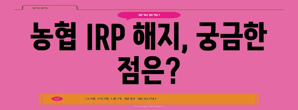 농협 IRP 해지 필수 가이드 | 퇴직금 받는 완벽한 절차