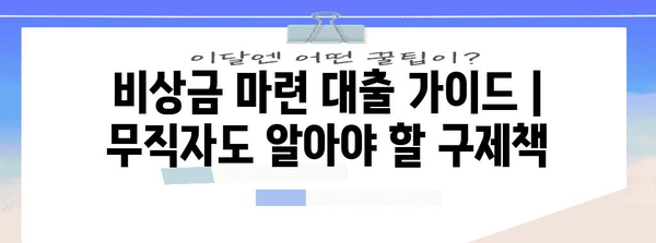 비상금 마련 대출 가이드 | 무직자도 알아야 할 구제책