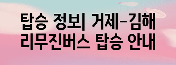 거제-김해 리무진버스 정보 | 시간표, 요금, 예약 방법